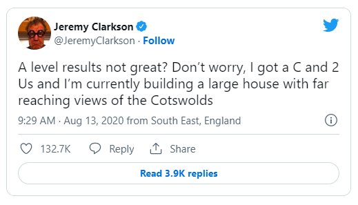 Jeremy Clarkson A Level Results Day Annual Tweet